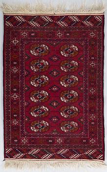 Three Afghan rugs. Ca 170x123 cm, 115x80 cm, and 117x57 cm.