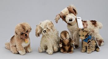 PARTI LEKSAKSDJUR, 5 st. 1900-talets första hälft/mitt, bl a Steiff.