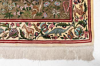 A silk Qum rug, central Persia, c. 213 x 135 cm.