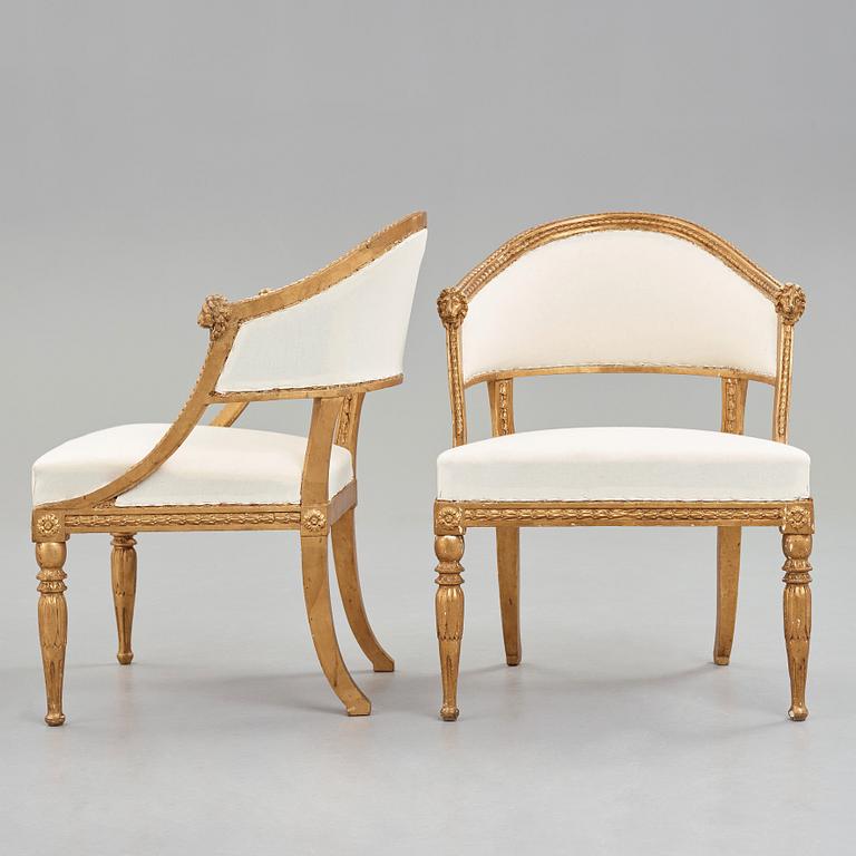 A pair of late Gustavian armchairs, circa 1800.