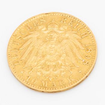 MYNT, guld, 10 Mark, Freie und Hansastadt Hamburg, 1898.