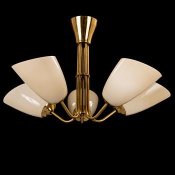 A mid 20th Century brass and opaline glass ceiling light.