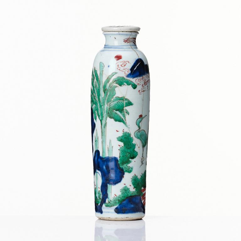 A Chinese wucai sleeve vase, Transition, 17th Century.