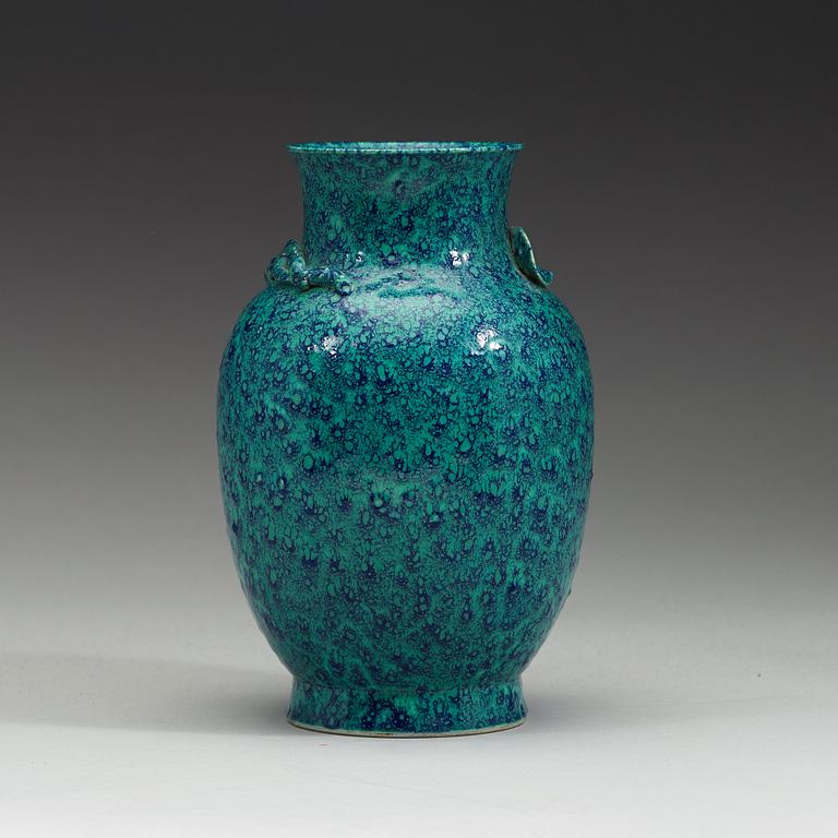 A robin's egg glazed vase, Qing dynasty, late 19th century.