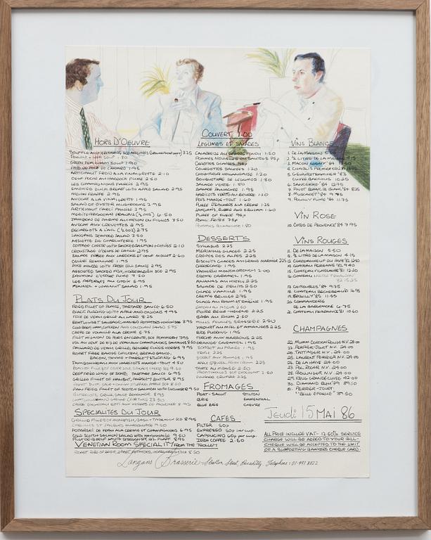 David Hockney, "Langan's Brasserie Menu".