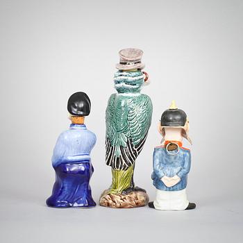 KARAFFER, 3 st, keramik, div fabrikat. 1900-talets första hälft.