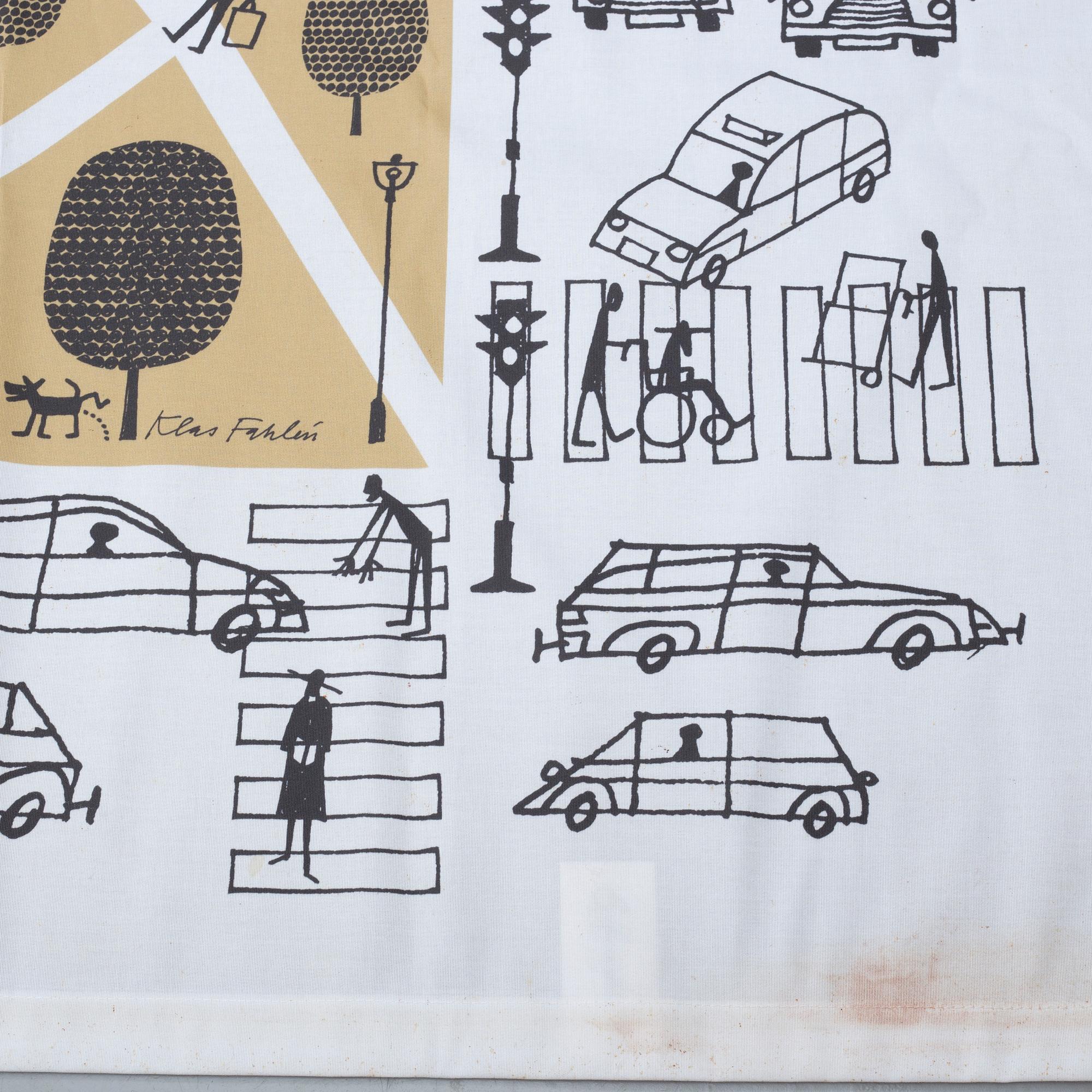 TEXTILTRYCK, efter illustration av Klas Fahlén till Sven Harrys Restaurang i Vasaparken, omkring år 2010.