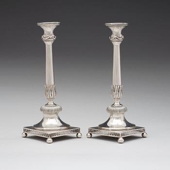 A pair of Swedish late 18th century silver candlesticks, marks of Arvid Floberg, Stockholm 1799.