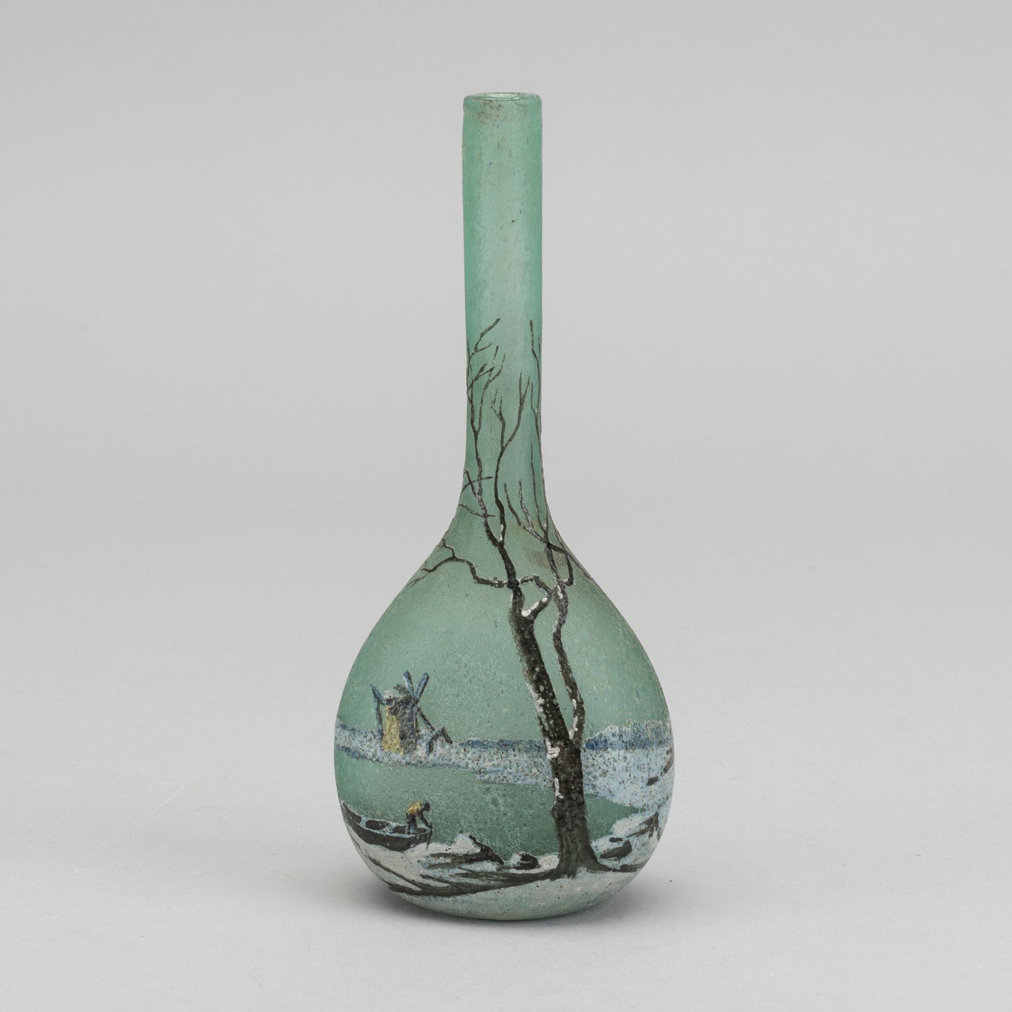 ANDRÉ DELATTE, vas signerad syraetsat glas Art Nouveau tidigt 1900-tal.