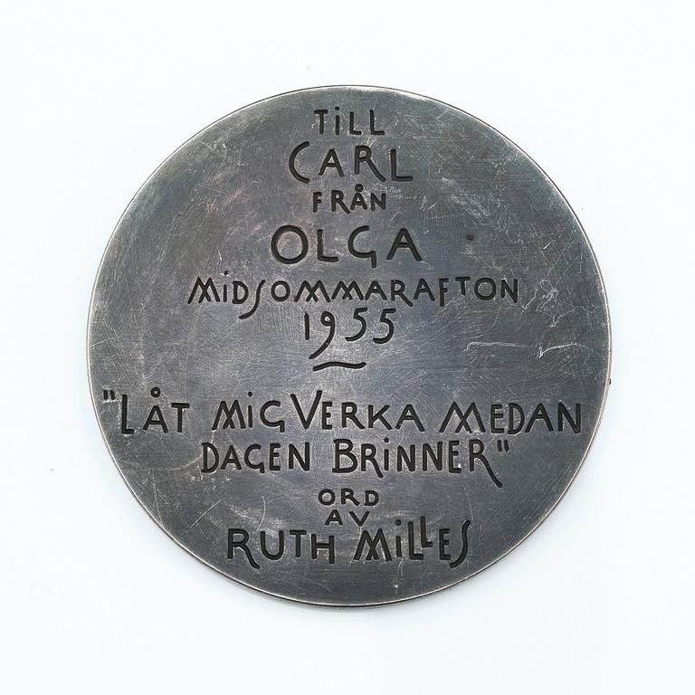 Olga Milles, Portrait medallion in silver depicting Carl Milles.