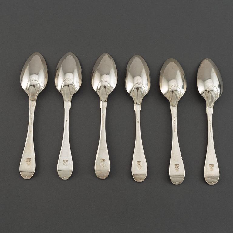 A set of six Swedish 19th century silver spoons, mark of Gustaf Otto Sjöberg, Falun 1810.