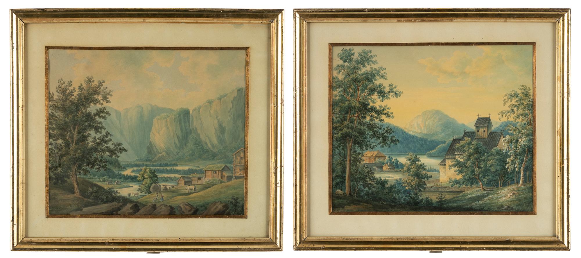 Unknown artist, 19th Century, a pair, watercolours.
