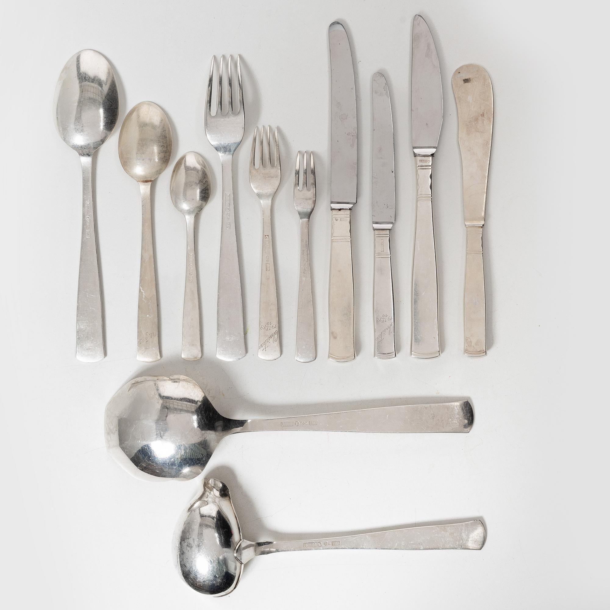 Jacob Ängman, A Swedish silver cutlery set, "Rosenholm", GAB, Stockholm and Eskilstuna 1958-1993 (60 pieces).