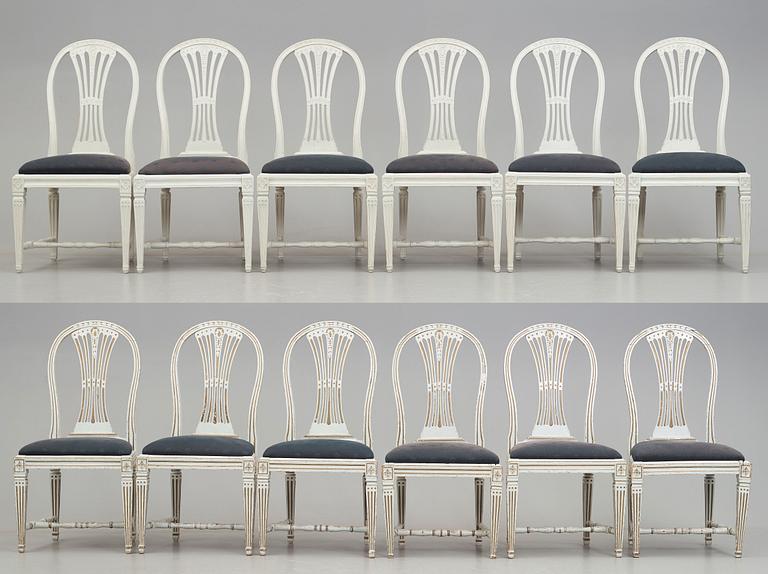 STOLAR, 12 st (6+6), tillskrivna Johan Lindgren, gustavianska, 1700-talets slut.