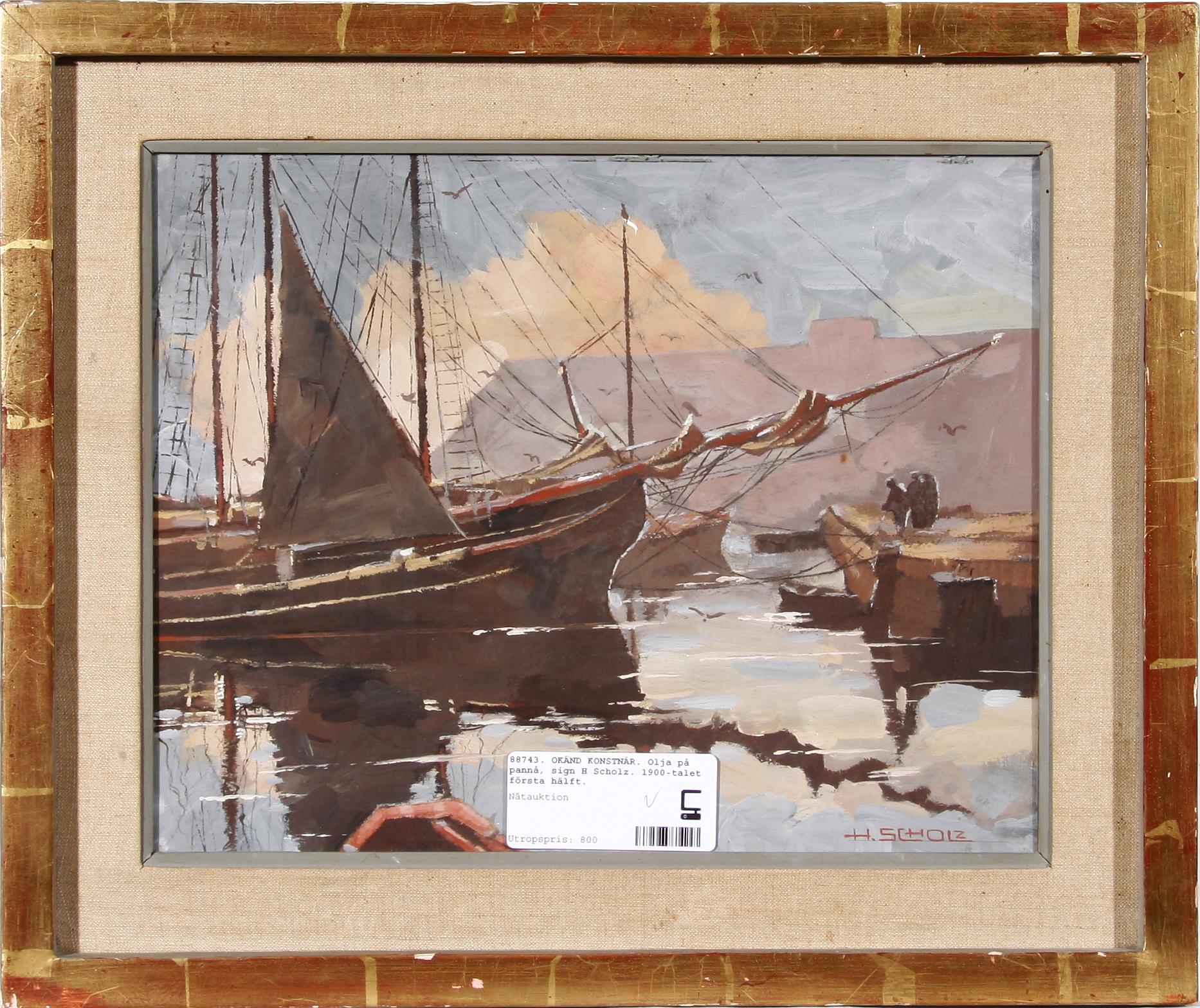 OKÄND KONSTNÄR. Olja på pannå, sign H Scholz. 1900-talets första hälft.