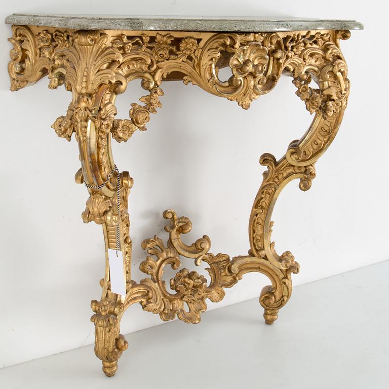 A late 19th century rococo style mirror abd console table.