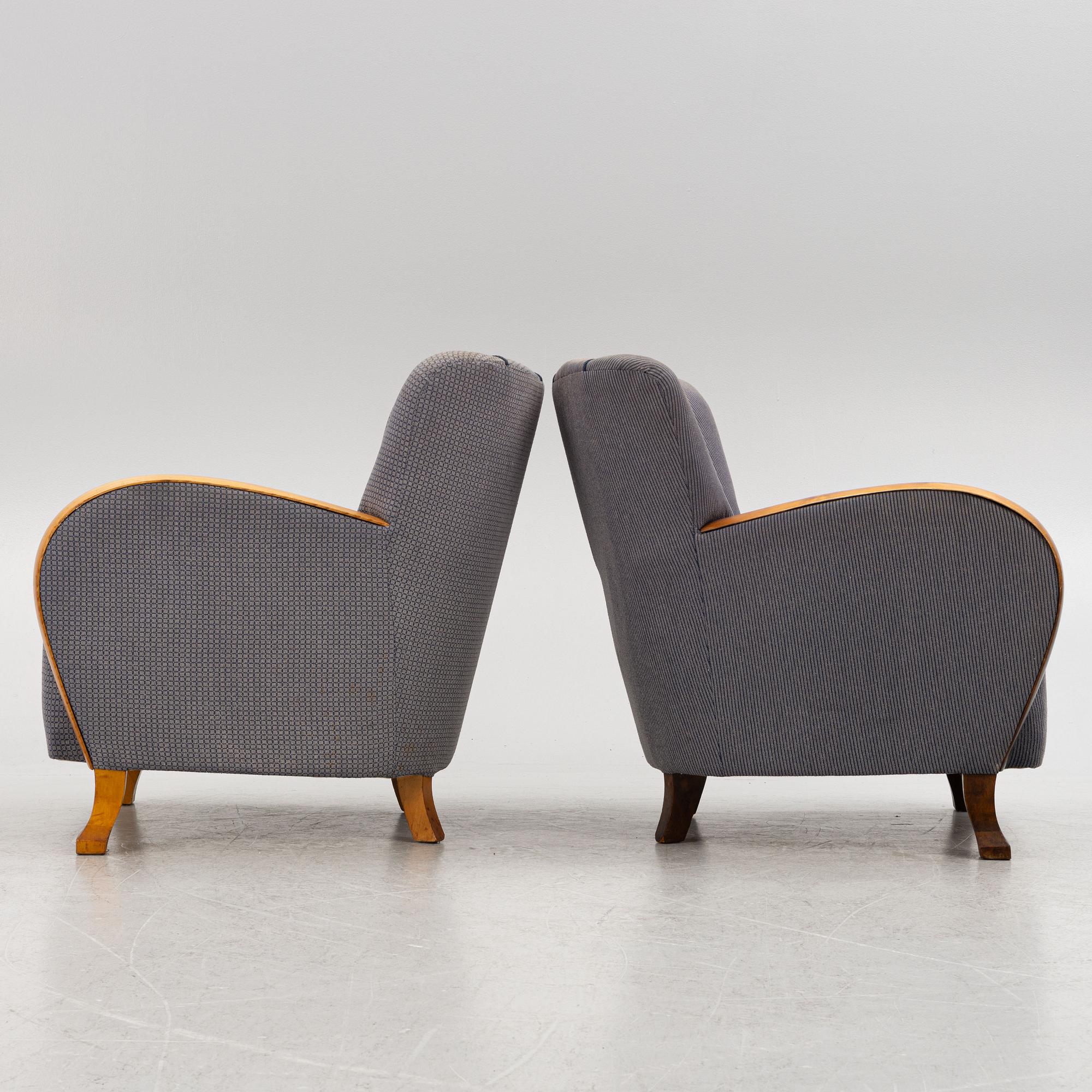 Easy chairs, a matched pair, first half of the 20th century.