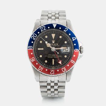 77. Rolex, GMT-Master, "Pointed Crown Guards, Chapter Ring, Exclamation Point, Gilt Dial".