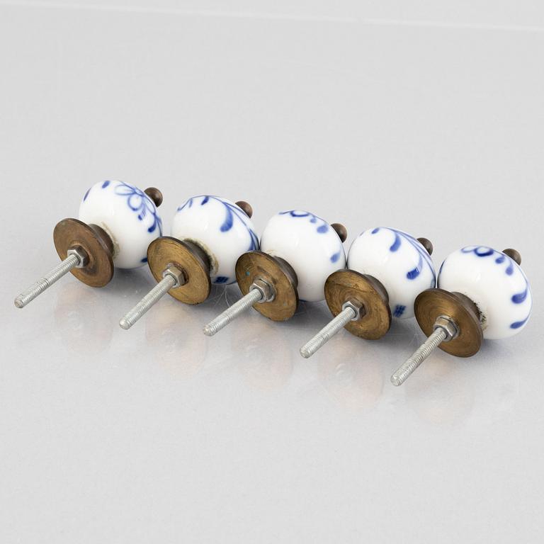 A set of five 'Blue Fluted' porcelain knobs, Royal Copenhagen.