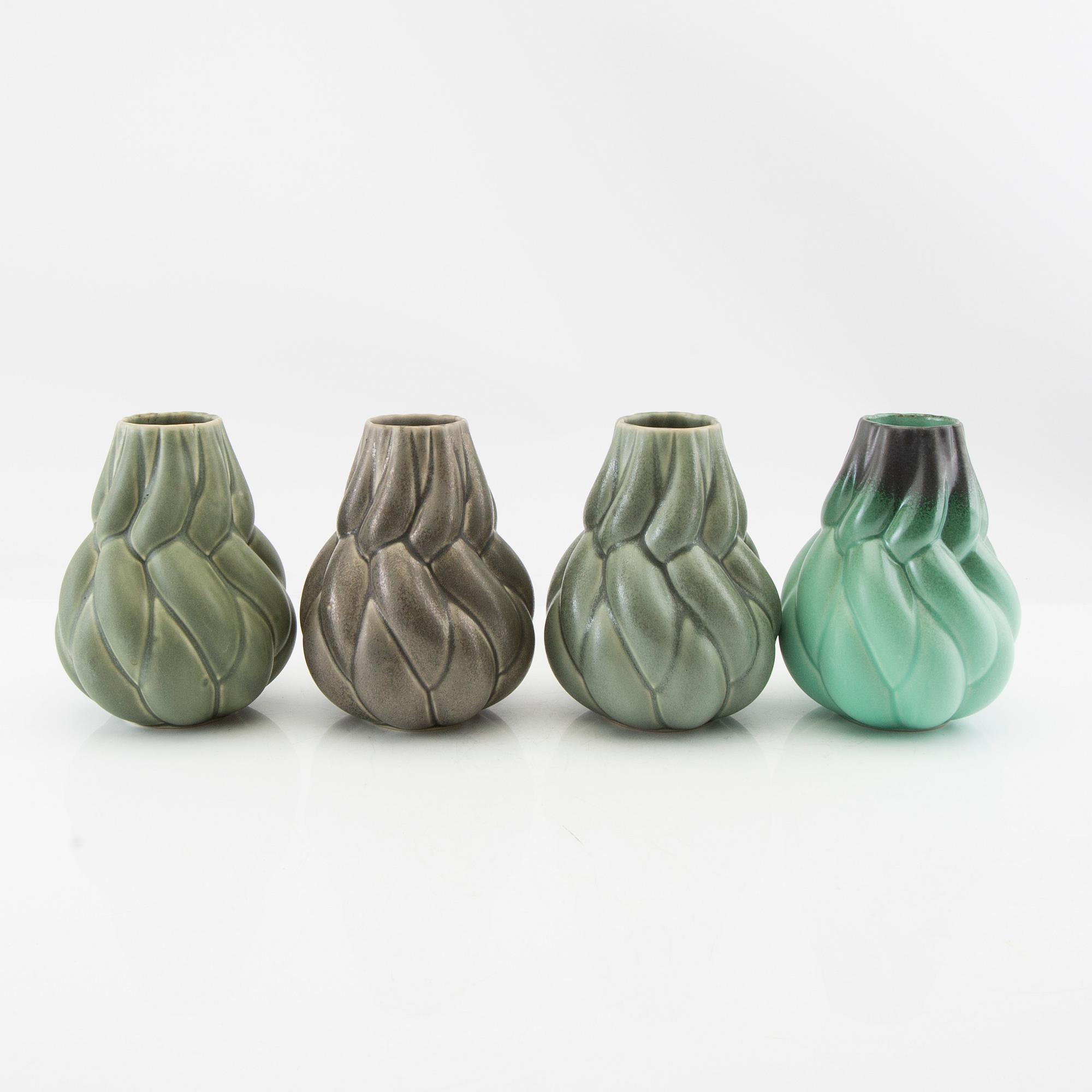 Lisa Hilland, vaser 4 st "Eda" för Myltha 2000-tal glaserat stengods.