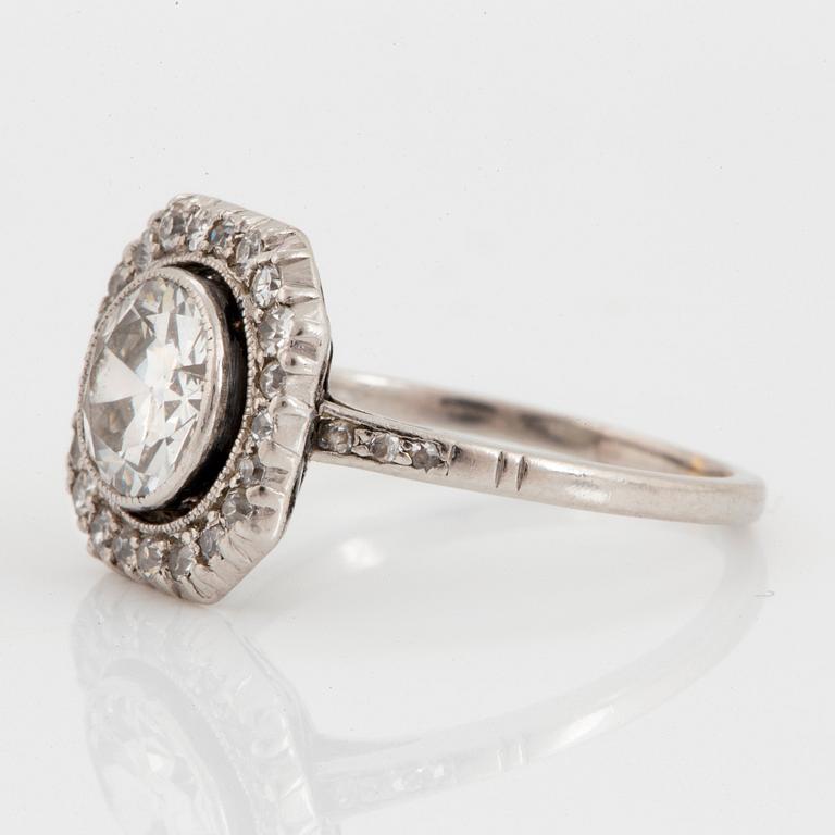 A platinum ring set with an old-cut diamond ca 1.20 cts quality ca G/H si.