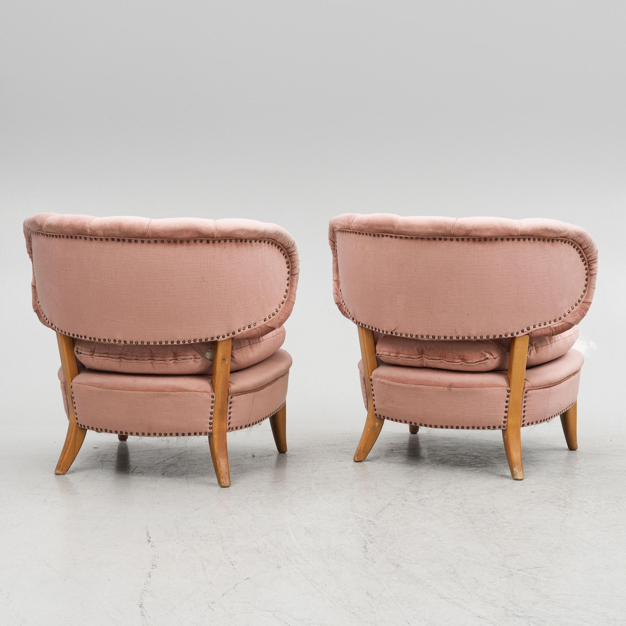 Otto Schulz, a pair of lounge chairs, Jio Möbler, Sweden, mid 20th century.
