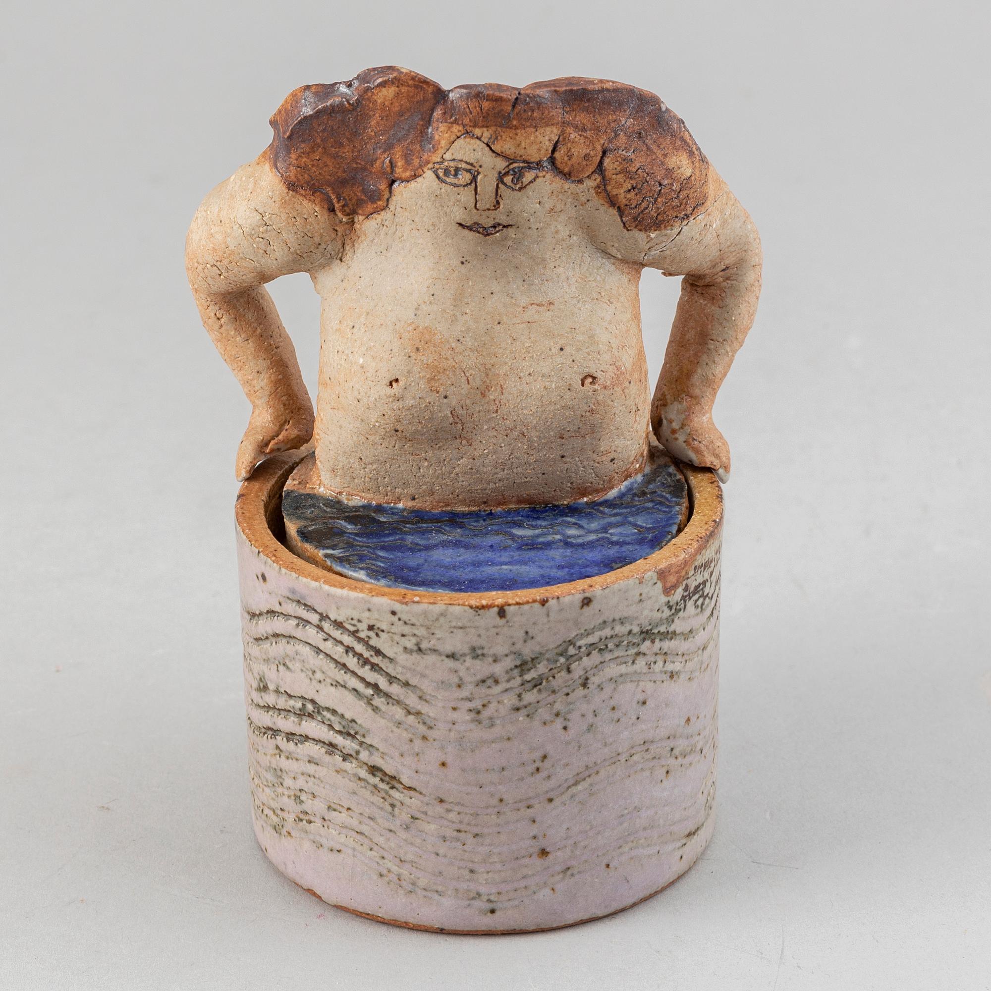LISA LARSON, a sculptural lidded jar, stoneware, Gustavsberg Studio.