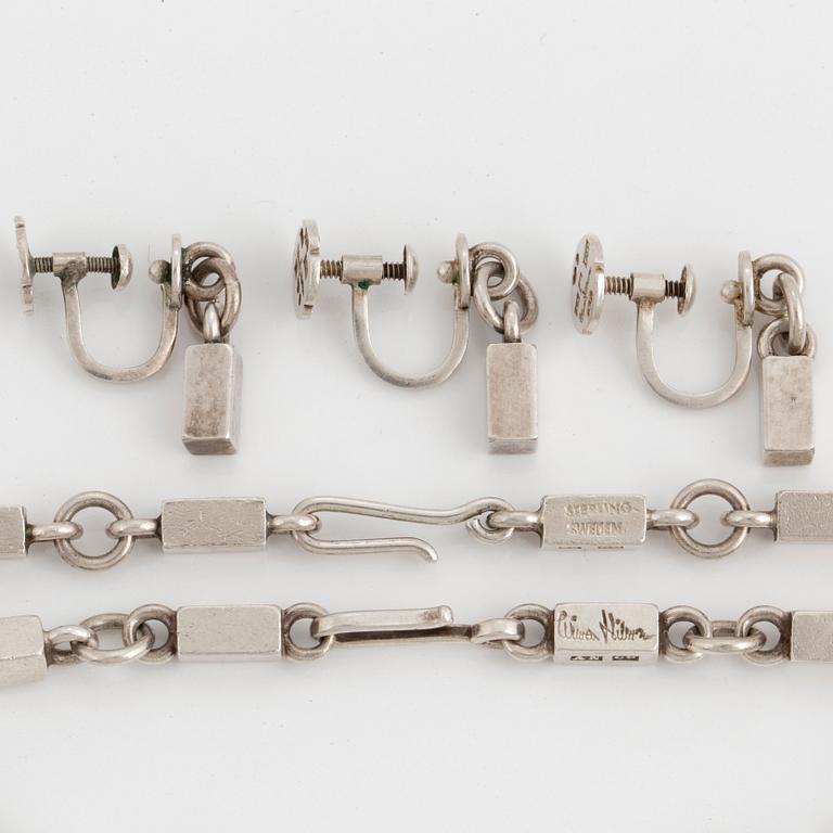 Wiwen Nilsson, a sterling silver set comprising necklace, bracelet and 3 earrings, Lund, Sweden 1953.