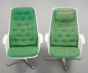 FÅTÖLJER, ett par, möjligen "Galaxy", Alf Svensson & Yngvar Sandström, Dux, 1960-tal.
