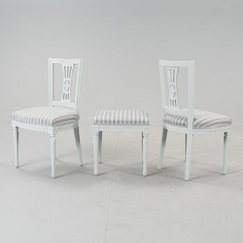 STOLAR, 6 st, samt TABURETT, gustaviansk stil, Malte Hall, Skåne, 1900-talets andra hälft.