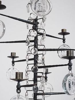 Erik Höglund, a wrought iron and glass chandelier, Boda Smide, Sweden.