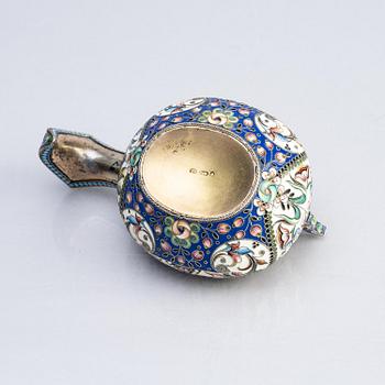 A silver and enamel kovsch, maker's mark Maria Semenova, Moscow 1908 - 1917.