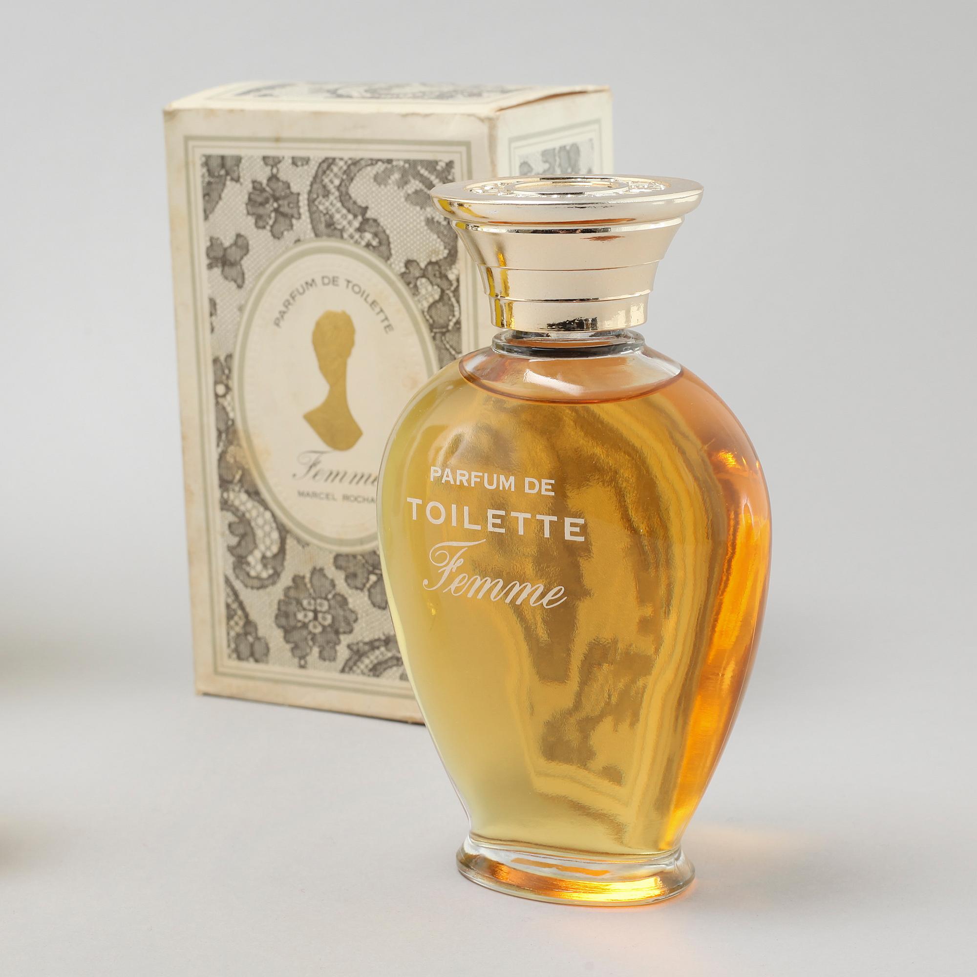 MARCEL ROCHAS, factices, "Femme", five perfumebottles.