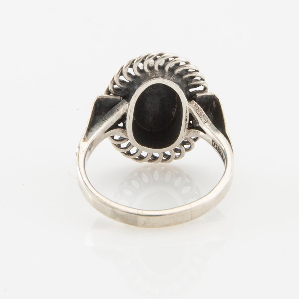 Ring and brooch in silver, Gussi Malmö 1950 and 1955.