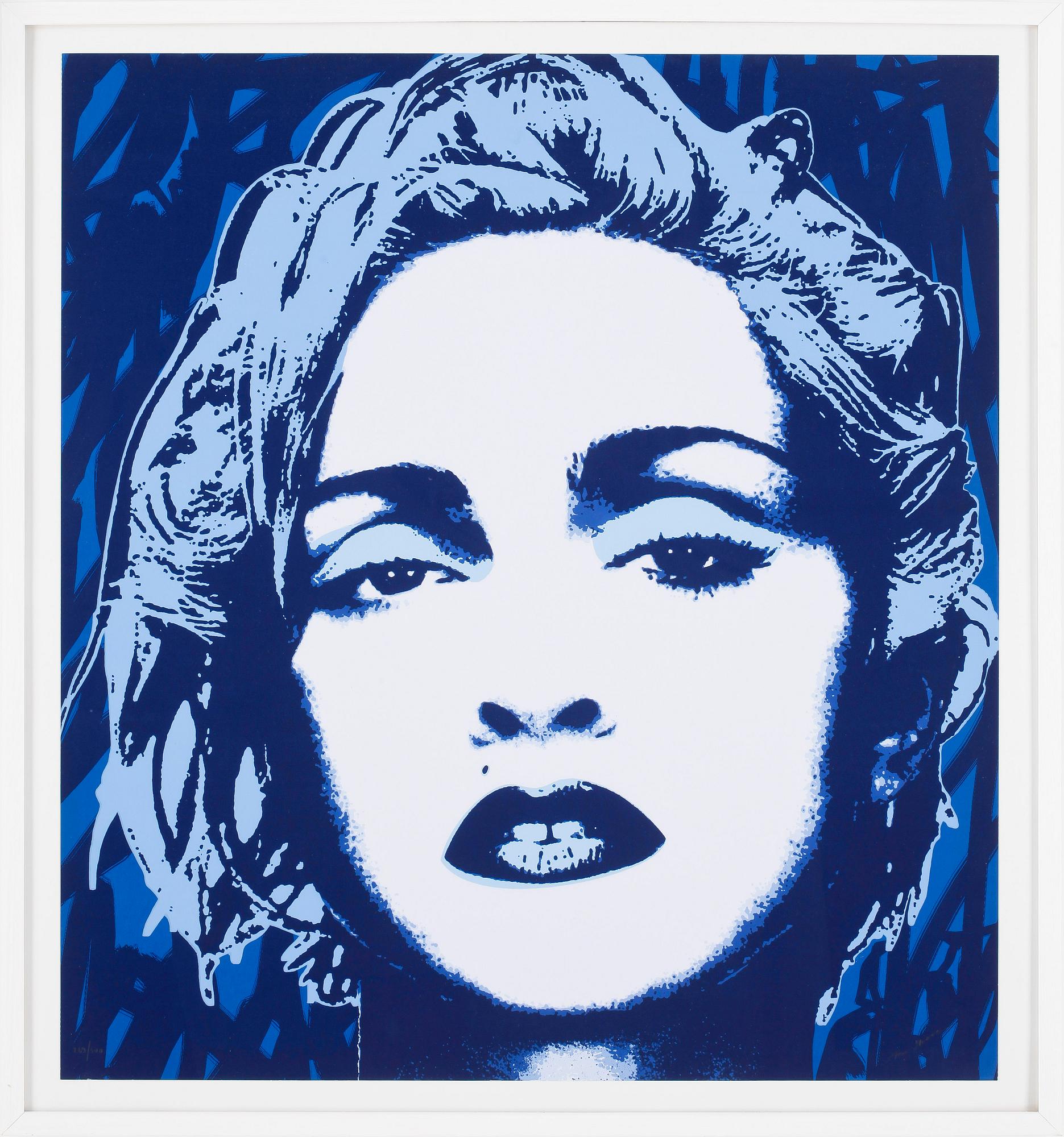 TOM MOORE, silkscreentryck, signerad och numrerad 269/500, 1900-talets andra hälft. 
Madonna. 66x73 cm.