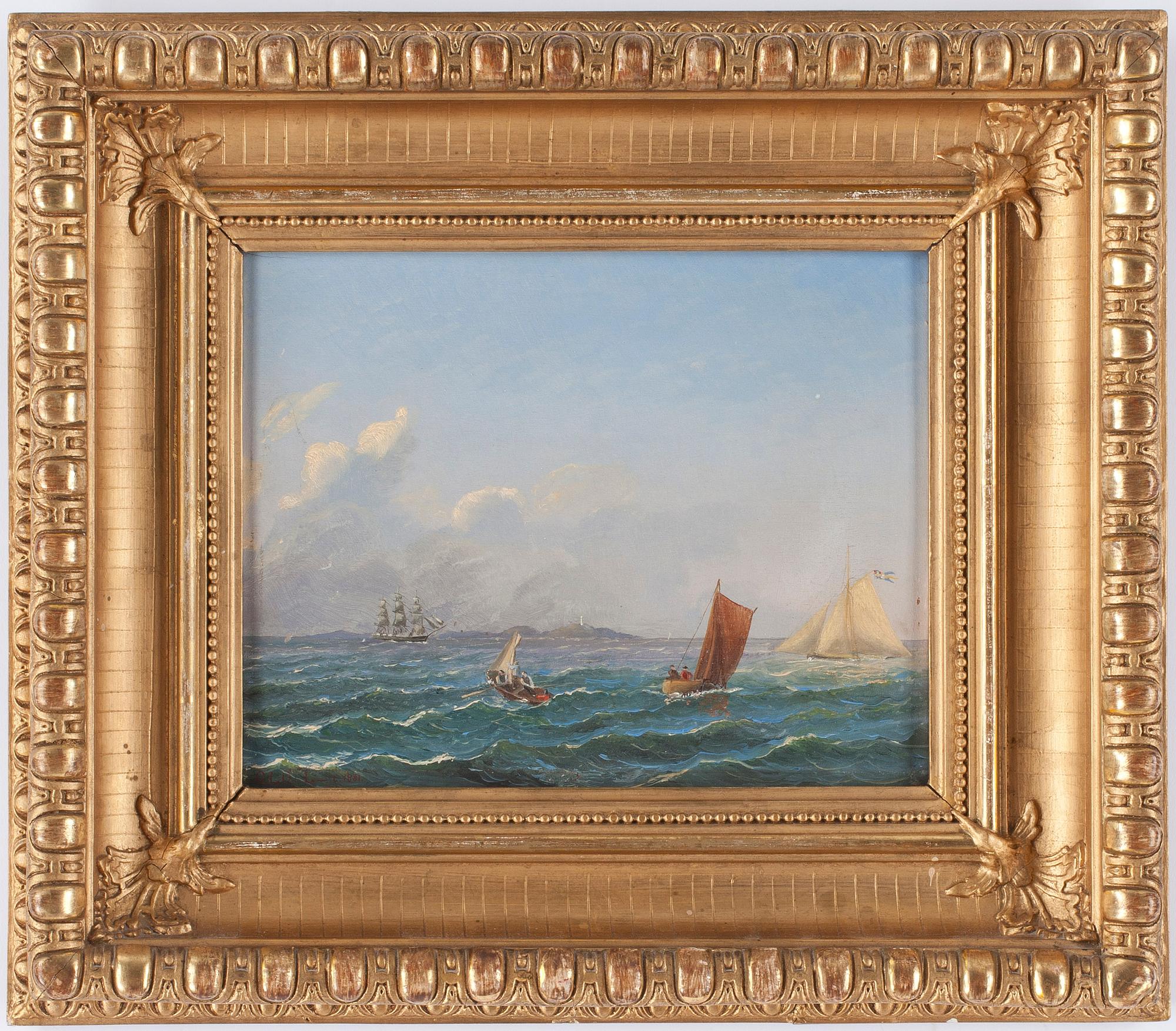 OKÄND KONSTNÄR. Oljemålning på pannå. Bär signatur och datering 1881.