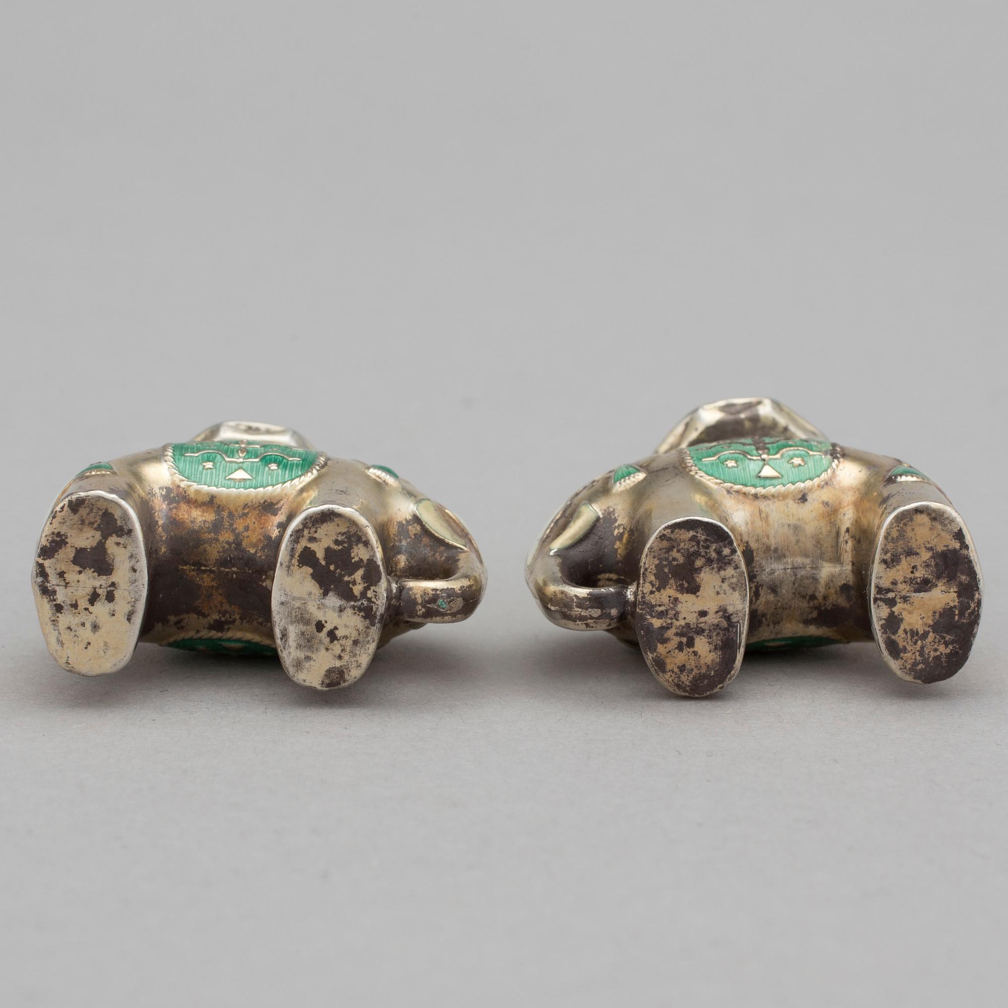 SALTCELLAR, a couple, silver, enamel, J Tostrup , Oslo, 1900s.