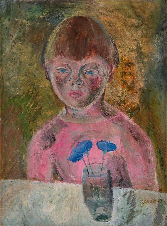 Siri Derkert, Child portrait with cornflowers.