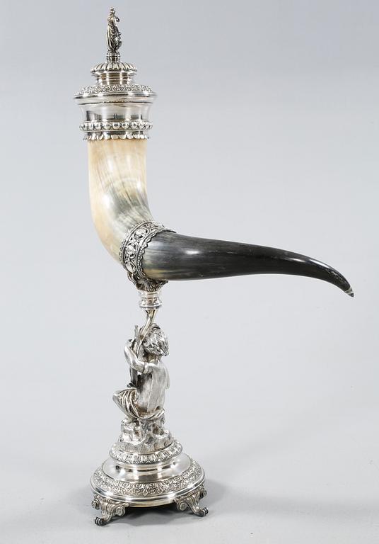 A drinking horn with epns mounting, GAB, Stockholm, late 19th century.