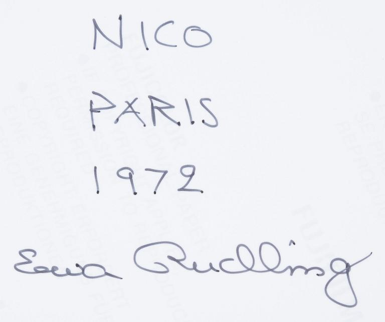 Ewa Rudling, fotografi, C-print, föreställande Nico, signerat.