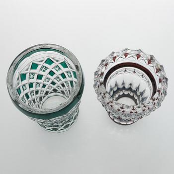 A set of two glass vases, Val Saint Lambert,  signed, Belgium second half of the 20th century.