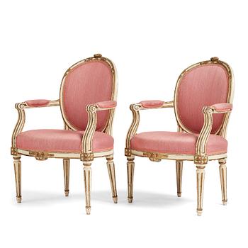 50. A pair of Gustavian armchairs.