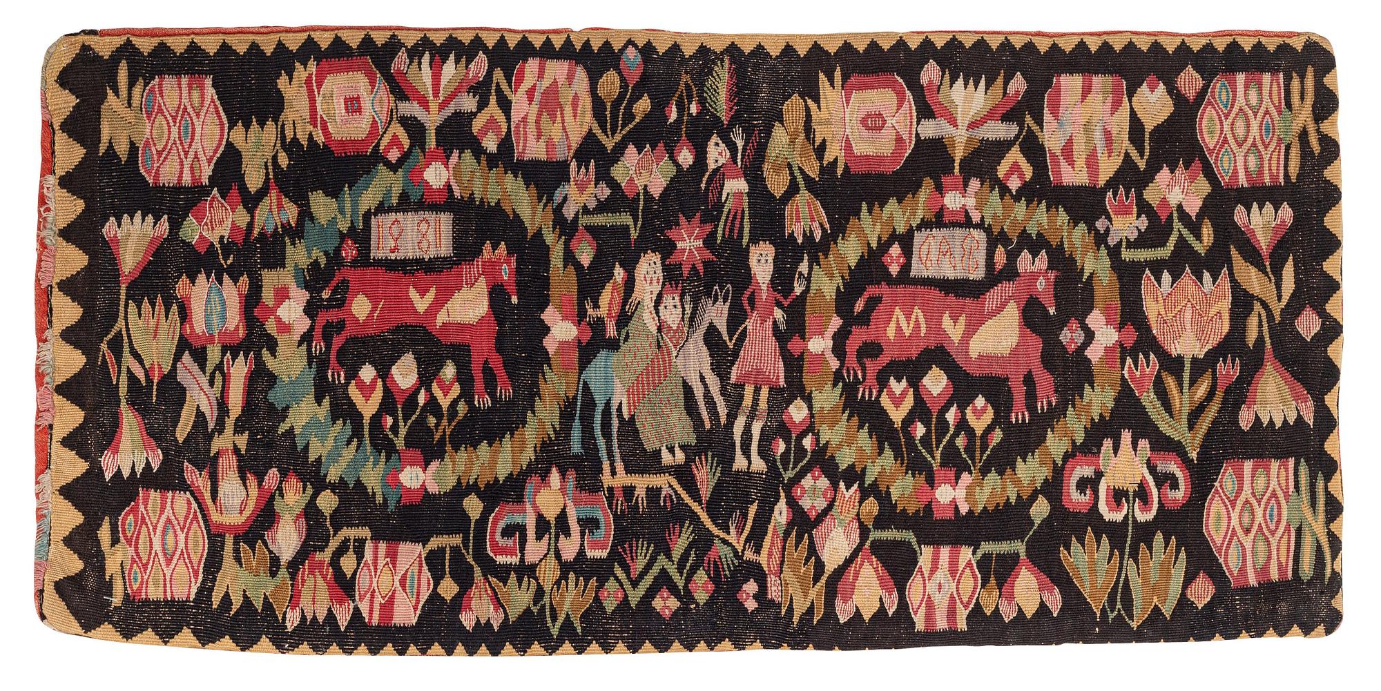 Åkdyna, "Flykten till Egypten", flamskväv, ca 98 x 47 cm, Oxie härad, Skåne, signerad BAD 1821.