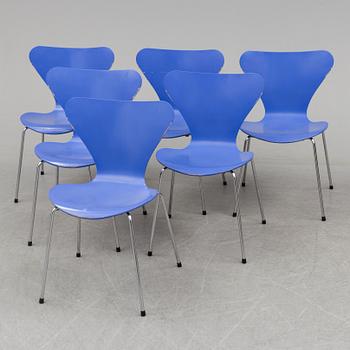 ARNE JACOBSEN, stolar, 6 st, "Sjuan", Fritz Hansen, 1984.
