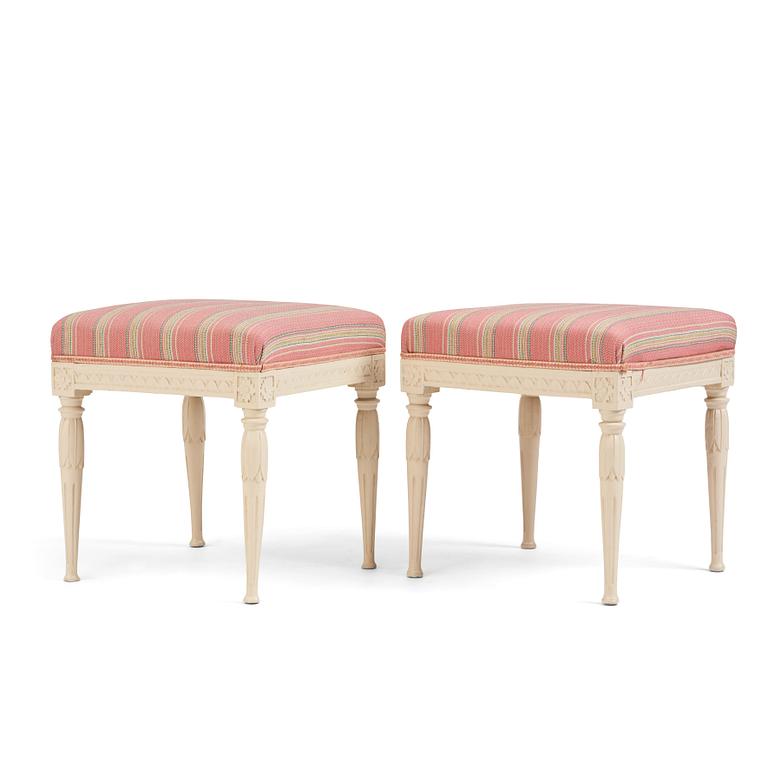 A pair of late Gustavian stools by E. Öhrmark (master in Stockholm 1777-1813).