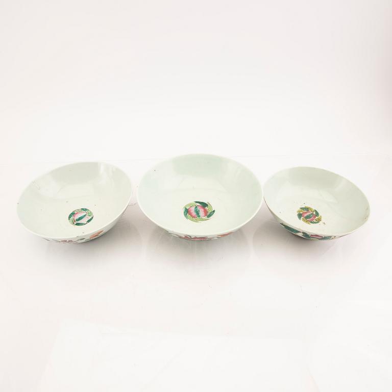 A set of three Chinese porcelain bowls later part of the 20th century.