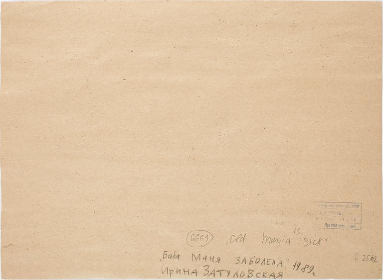 IRINA ZATULOVSKAYA, sign, dat 1989, kol och täckvitt på papper.