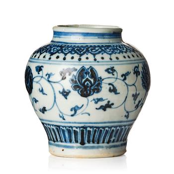 1145. A blue and white 'lotus' jar, Ming dynasty, 16th century.