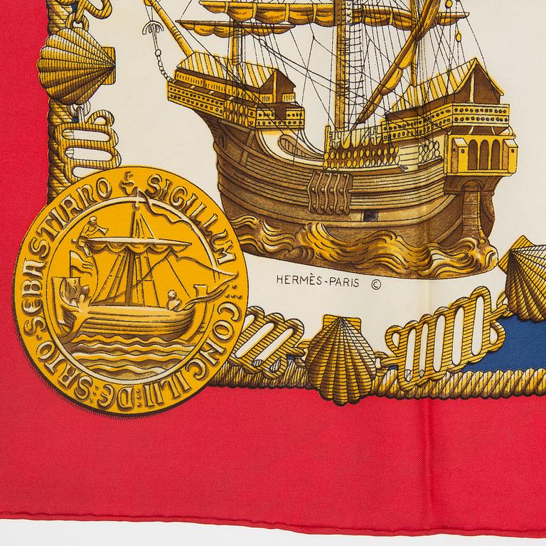 A Hermès silk scarf, 'Nefs d'Or',