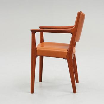 HANS J WEGNER, a "JH 525" teak and brown leather chair, Johannes Hansen, Denmark, 1950-60's.